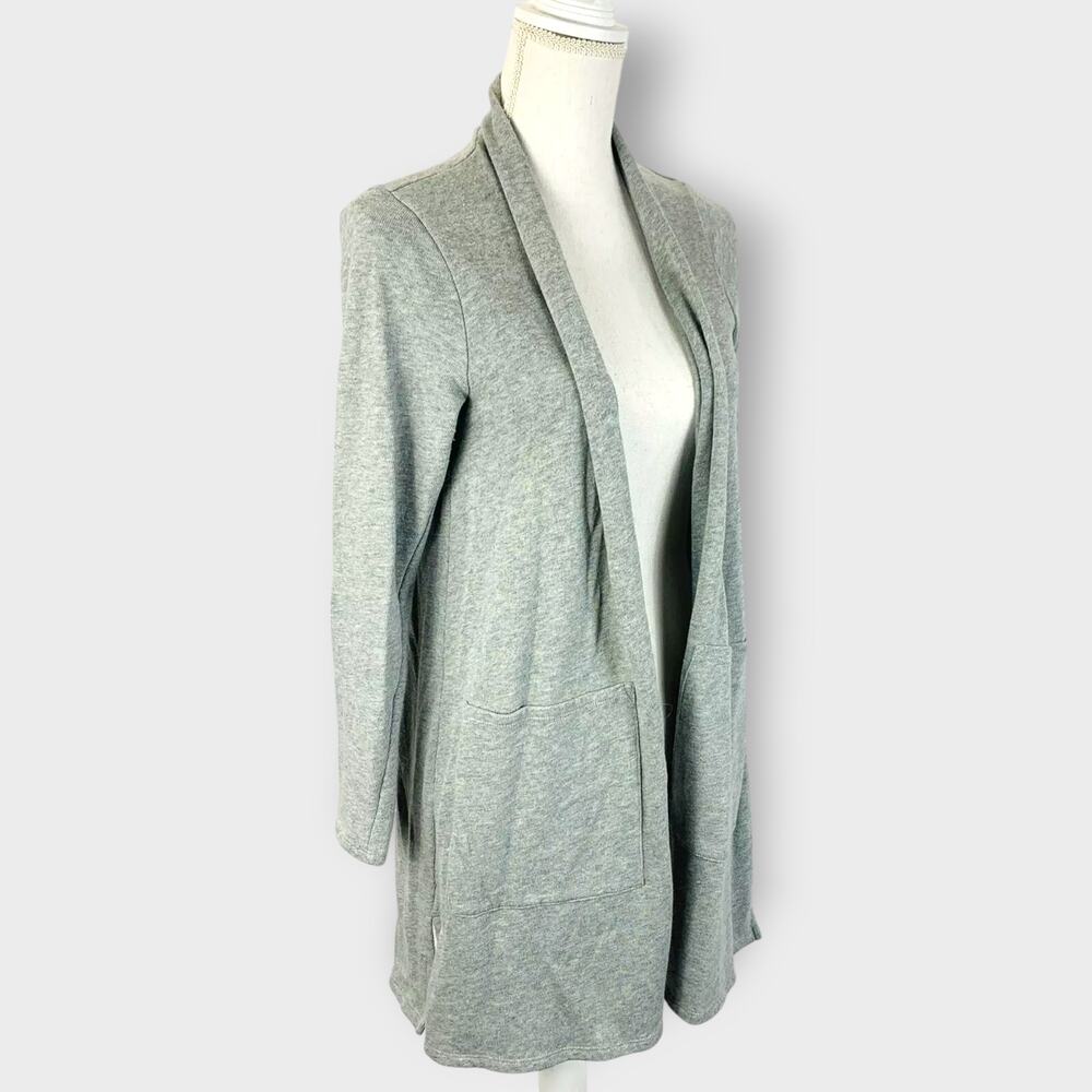 Pure Jill Cardigan Long Lagenlook Gray Pocket Open Front Size Small Petite PS - Picture 2 of 8